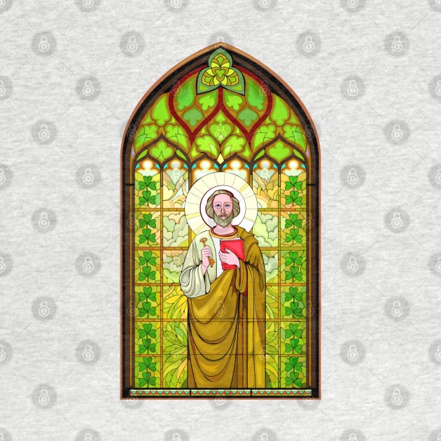 Stained glass window with holy Apostle Saint Patrick by Artist Natalja Cernecka